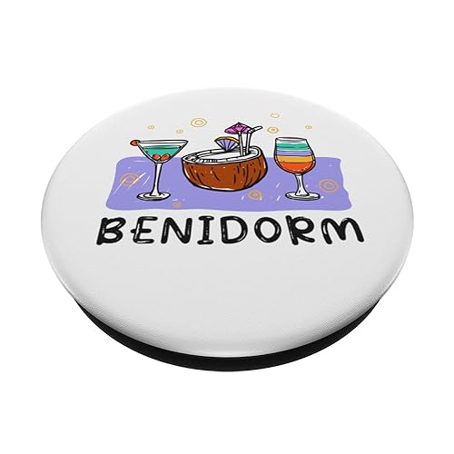 Benidorm Vacation Beach PopSockets Swappable PopGrip, Black - Image 2