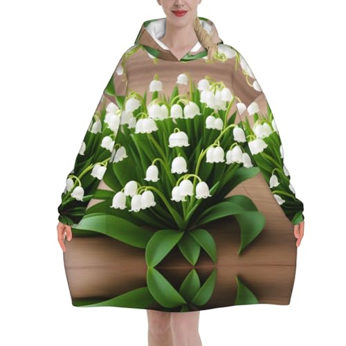 YHLKLWKSZC Wearable Blanket Hoodiewith Giant Pocket,Oversized Lilies Of The Valley Hooded Cloak For Men & Women, Ultimate Loungewear For Home, Office, And Travel