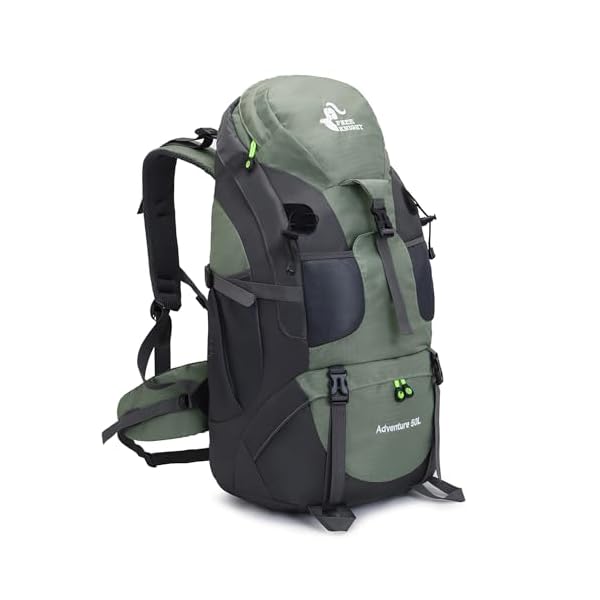 Bseash 50L Hiking Backpack, Water Resistant Lightweight Outdoor Sport Daypack Travel Bag for Camping Climbing Skiing Cycling (Army Green - With Shoe Compartment)