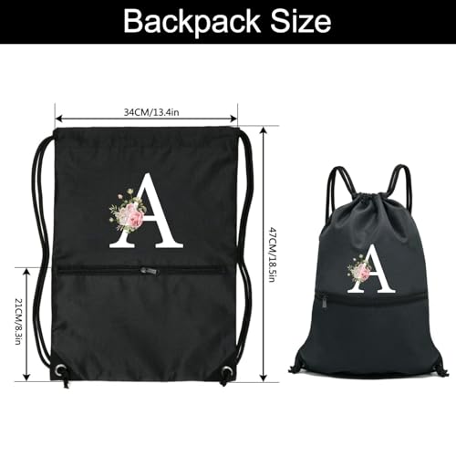Drawstring Backpack Sports,Personalized Initial Design Drawstring Bags Water Resistant String Bag for Women Men Gym Backpack Track Bag-Black (Letter A)3