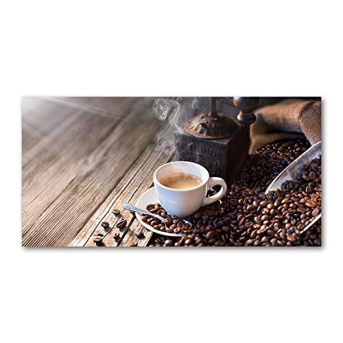 Tableau nourriture et boissons café du matin toile marron 125x50 cm Tulup