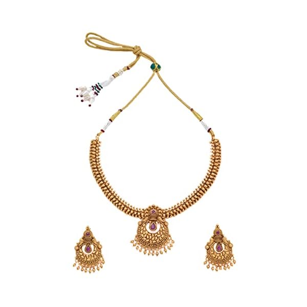 KUSHAL'S Fashion Jewellery Ruby Gold Plated Antique Jewellery Set