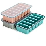 Silikon Gefrierform mit Deckel 3er Set, 6 F&auml;cher je 900 ml, BPA-frei, auslaufsicher & stapelbar, Gefrierbeh&auml;lter f&uuml;r Suppe Br&uuml;he Sauce Pesto Meal Prep Eisw&uuml;rfel