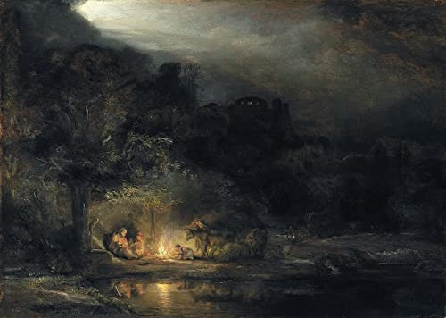 Toile Rembrandt Le reste sur le vol en Égypte 50x70 cm pour une ambiance sereine et poétique