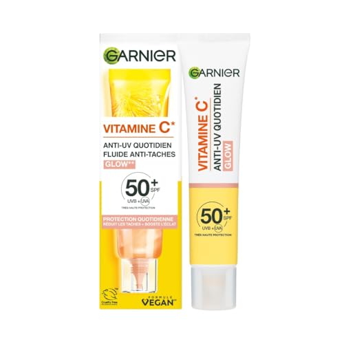 Garnier SkinActive - Fluide Anti-Taches & Anti-UV Quotidien - Glow - SPF 50+ - Protège, Réduit les Taches & Booste l'Éclat - Soin Visage Enrichi en Vitamine...