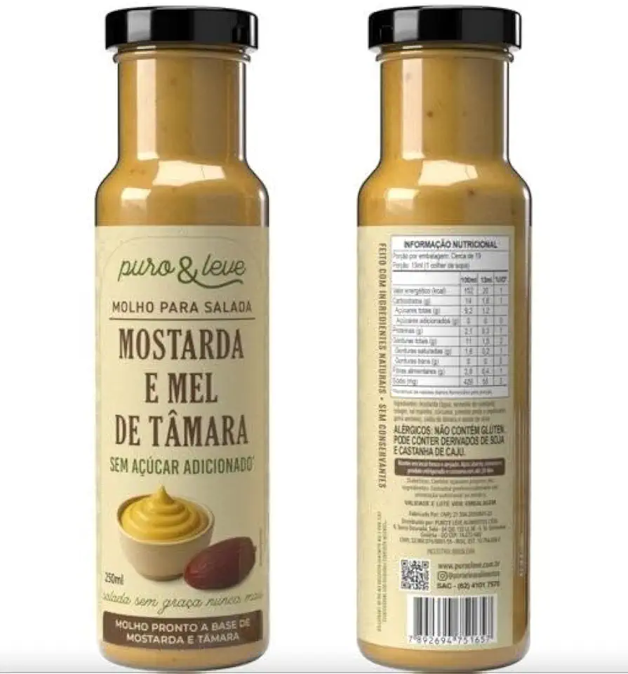 MOLHO PARA SALADA - MOSTARDA E MEL DE TÂMARA 250ML - PURO E LEVE