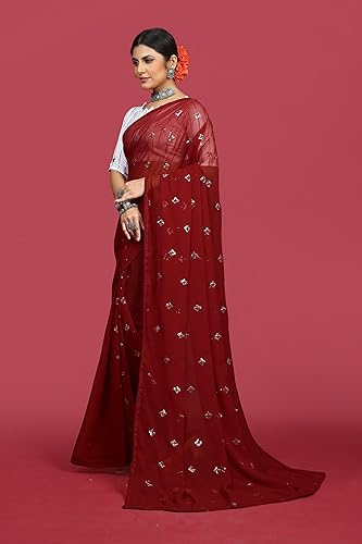 Image of Glory Sarees Women's Georgette Embroidery Saree With Blouse Piece (GLF721 Parent)