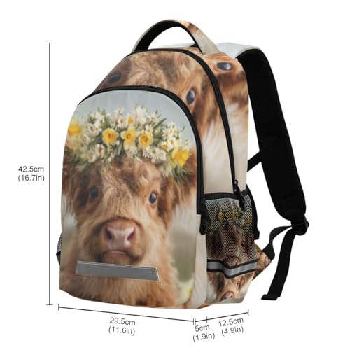 Cow with White Flowers Kid's Elementary Middle School Backpack for Son Daughter, Age 6-12 Back to School Backpack Bookbag Schoolbag for Boys Girls3