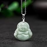 Naturalny Feng Shui Zielony Jadeitowy Naszyjnik Wisiorek dla Kobiet Prawdziwy Joga Jadeitowy Budda Uśmiechnięty Budda S925 Srebrny Naszyjnik