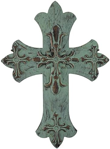 Farmhouse Cross Wall Decor,Metal Cross Decoration for Home Decor, Family Wall Art Flower Cross Wall Sculpture 14.5" H