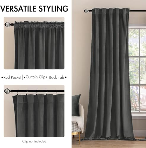 Image of MIULEE Velvet Curtains 52x96 inches 2 Panels Gray Blackout Curtains | Luxury, Bedroom Living Room, Thermal Insulated, Super Soft Window Drapes, Rod Pocket & Back Tab