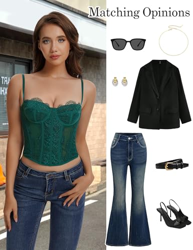 Image of Lace Corset Tops for Women Sexy Going Out Bustier Top Sleeveless Adjustable Straps Crop Tops with Back Hooks