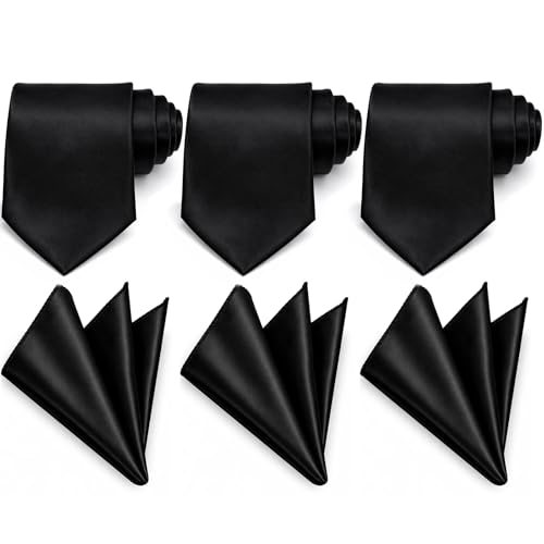 Image of Unittype 6 Pcs Mens Tie and Pocket Square Set, Solid Color Satin Formal Necktie Handkerchief for Wedding Fathers Day Gift