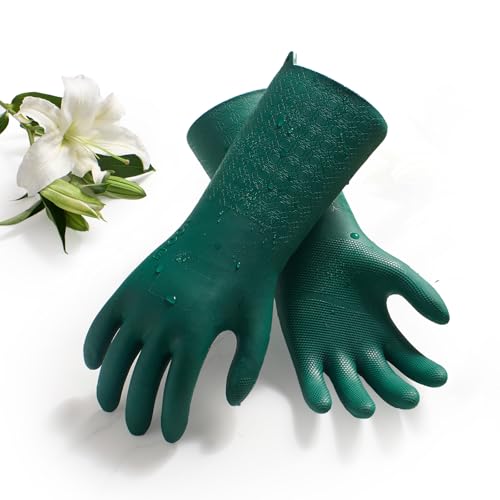 Vgo... Heavy Duty Cleaning Gloves Lined Nylon, Household Gloves Reuseable in TPE Latex Free, Thicker Antislip Washing Up Gloves for Kitchen Bathroom Gardening Painting, with Flower Flavor, 1 pair