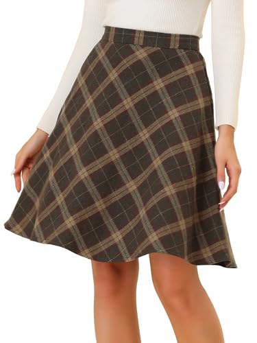 Allegra K Women's Plaids Vintage Tartan Elastic Waist Knee Length A-Line Skirt