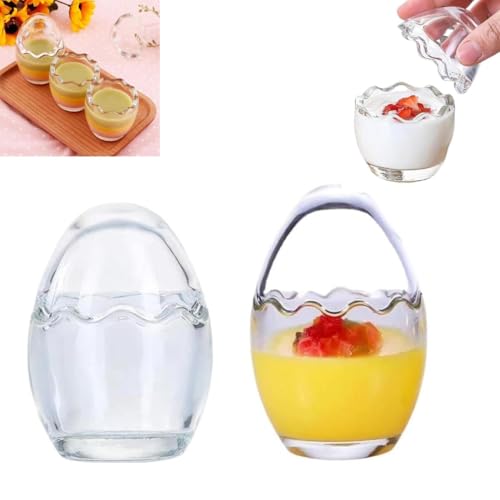 プリンカップ デザートカップ 2/4/6 個セット 耐熱ガラス 蓋付きおしゃれ プリン容器 卵殻型 透明 フタ付 蓋付き 大口径 卵殻形 ゼリー容器 ヨーグルトカップ 茶碗蒸し 食器 2個