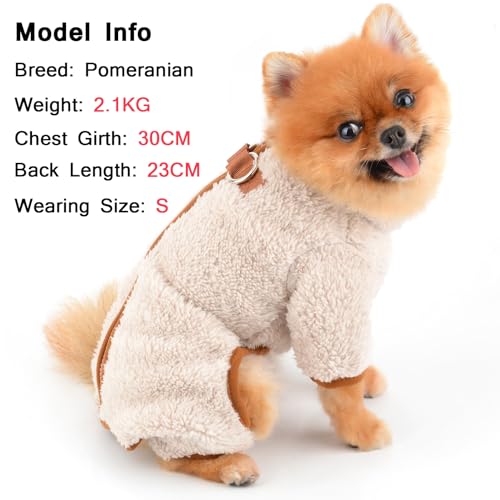 SMALLLEE_LUCKY_STORE Plüsch-Fleece-Hundemantel für kleine Hunde mit doppeltem D-Ring-Reißverschluss auf der Rückseite, Haustier-Overall, Welpen-Pyjama, Winter, Herbst, Pyjama, Chihuahua, Yorkie
