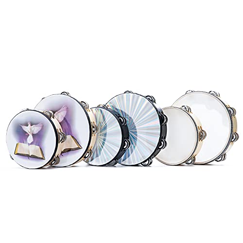 Tambourine 10 inch Dove Bible Double Row Jingle Tambourine for Adults,Handbell Clap Drum Tambourines for Pray Church Party Musical Instrument (10 inch Dove)