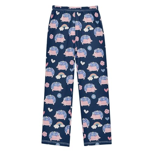 Rainbow Hedgehog Pattern Pajama Pants Lounge Sleep Pants Elastic Waist Long Pajama Bottoms with Pockets for 6-14 Years