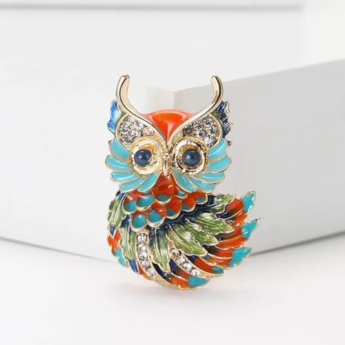 Image of Owl Brooch Pins for Women, Blue Eyes Owl Brooch Pin, Cute Owl Animal Brooch Lapel Pin, Bohemian Owl Bird Brooches Pins for Women Hat Bag Suit Dress Accessories Jewelry