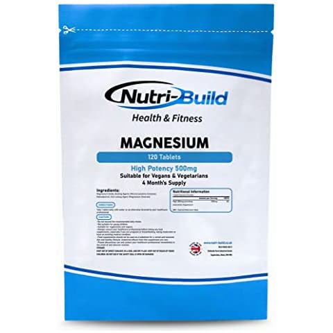 NUTRI-BUILD Magnesium 500mg Tablets - Magnesium Supplement Boosts Muscle Function, Bone and Teeth Health, and Can Help Reduce Tiredness or Fatigue - 120 Magnesium Tablets for Women and Men Cover