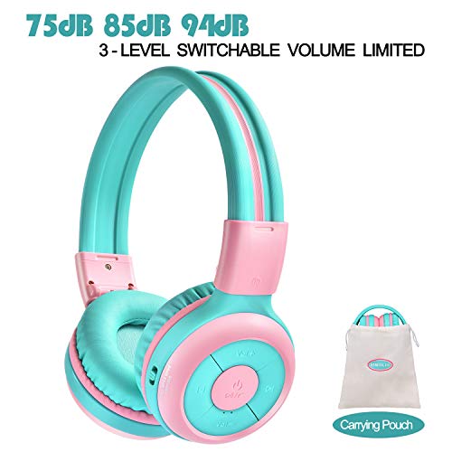 SIMOLIO Kids Bluetooth Headphones with 94dB,85dB,75dB Volume Limited & Share Port, Bluetooth Children