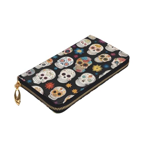 Sugar Skulls Picture Leather Long Clutch Wallet for Fashionable Girls and Women - Durable, Stylish, and Functional, Black, One Size3