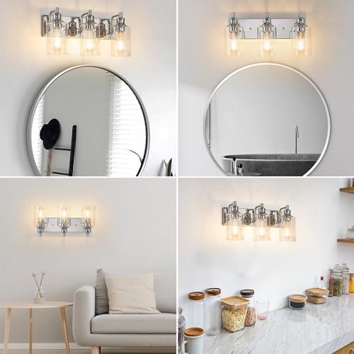 Image of 3-Light Bathroom Light Fixtures Modern Chrome Vanity Lights for Bathroom Lighting Fixtures Over Mirror for Cabinet Mirror Bedroom Hallway