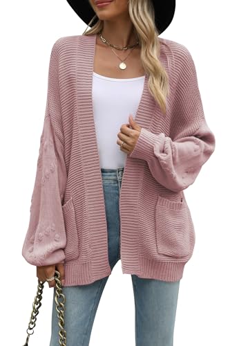 Cakulo Womens 2025 Oversized Chunky Cardigan Sweaters Fall Fashion Open Front Knit Long Sleeve Pockets Cardigans Pink S