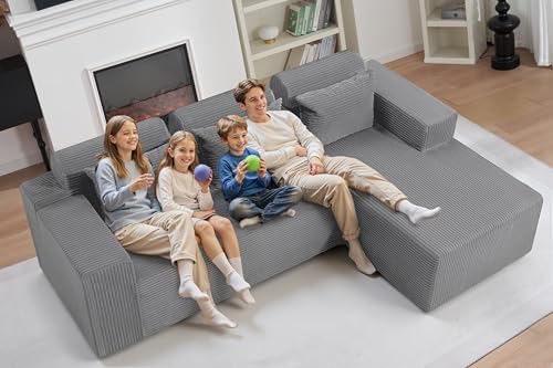Image of HABUTWAY Sectional Couches for Living Room,No Assembly L Shaped Couch 105 inch Modular Sectional Sofa Couch with Deep Seat,Cloud Couches Furniture Sets for Apartment,Corduroy (Light Grey, Right Facing)