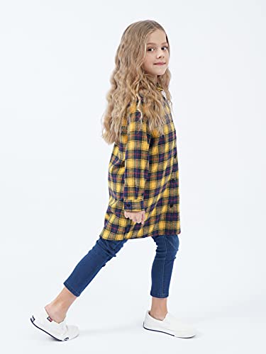 Girls Flannel Shirt Long Sleeve Girls Western Shirt Toddler Plaid Dress Girls Button Down Shirt Yellow Plaid Shirt For Girls 6-7Y #TOP2