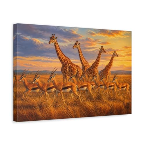 Tableau girafe et antilope sur toile premium de 3cm d'épaisseur pour un salon élégant et réaliste