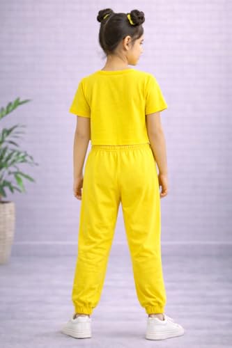 Image of Trampoline Girls Printed Co-Ord Set | Half Sleeve T-Shirt & Jogger Trackpant Set | Casual Wear Lounge Wear Outfit for Girls
