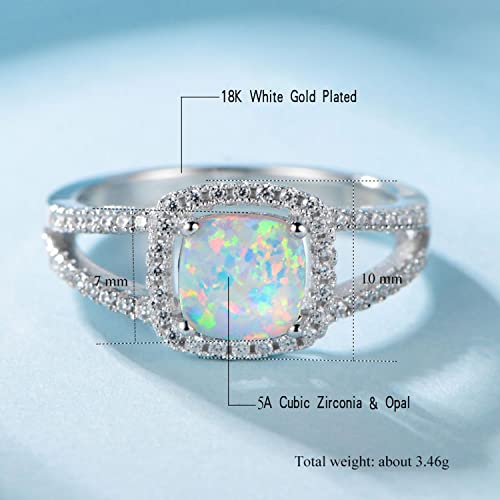 Mdfun Opal Halo Wedding Band White Gold Engagement Ring 7Mm Opal Promise Eternity Ring For Women Size #TOP2