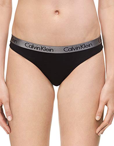Calvin Klein Women's Logo Cotton Thong Panty, Black, Small