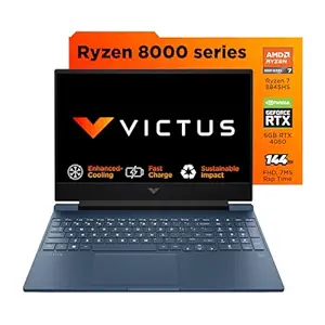 HP Victus, AMD Ryzen 7 8845HS, 16GB DDR5, 512GB SSD, 6GB NVIDIA RTX 4050, (Win 11, Office 21, Blue, 2.3kg) 144Hz, IPS, 15.6-inch(39.6 cm) Flicker-Free FHD Gaming Laptop, Enhanced Cooling, fb2114AX