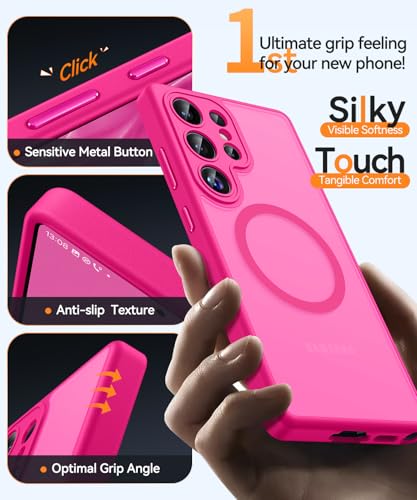Image of CANSHN Designed for Samsung Galaxy S23 Ultra Case [Full Camera Protection] [Compatible with MagSafe] Translucent Matte Shockproof Protective Phone Cover 6.8 Inch - Hot Pink