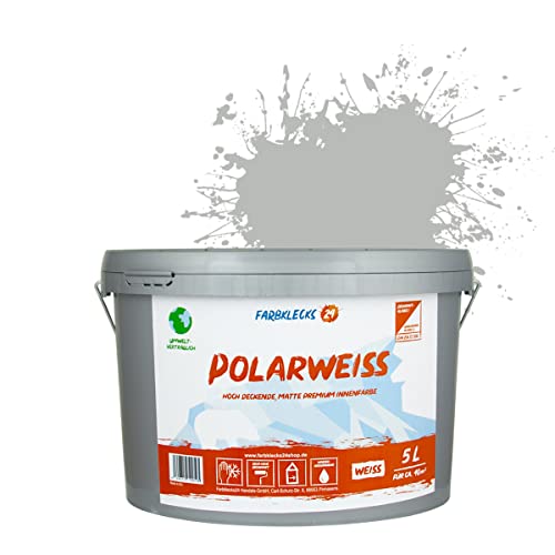 Farbklecks24 Polarweiss Color (versch. Farben) premium Wandfarbe, weiss, sehr hohe Deckkraft, Wandfarbe, Deckenfarbe, Deckkraft Klasse 1, Nassabrieb Klasse 2 (5L, Grau 7-0) Cover
