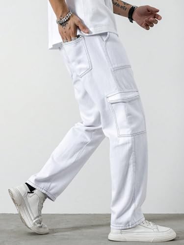 Image of AVANOVA Bell-Bottom Men Cargo Jeans II Men Cargo Pants II Denim Cargo for Men II Cotton Pant II Wide Legs II Flap Pockets II Cargo for Men (Jeans-119)
