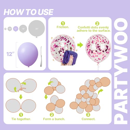 Image of PartyWoo Pink and Purple Balloon Arch Kit Garland 140pcs Different Sizes of 18 12 10 5 Inch Metallic Baby Pink Hot Pink Chrome Light Purple Gold Confetti Balloons Birthday Party Decorations