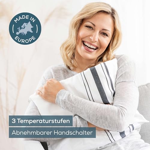 Beurer HK 25 Heizkissen, kuscheliges Wärmekissen mit 3 Temperaturstufen, Abschaltautomatik und Sicherheitssystem, made in Europe, maschinenwaschbar, 40 x 30 cm, weiß-grau