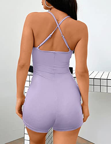 Zesica Women's Casual Square Neck Sleeveless Tank Top Unitard Bodysuit Workout Gym Yoga Short Romper Jumpsuit,Purple,Small #TOP3