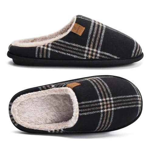 COFACE Mens Cozy Memory Foam Scuff Slippers Casual Slip On Warm House Shoes Indoor/Outdoor Sandal Slippers With Arch Support Rubber Sole Size 7-15