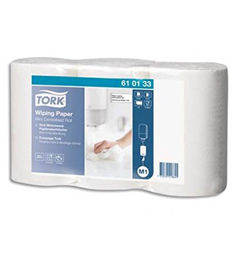 Lot de 3 Mini bobines papier d'essuyage plus à dévidage central M1 120 mètres, non prédécoupé blanc