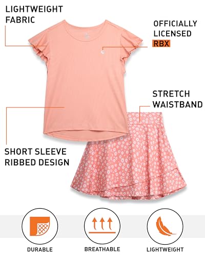 Image of RBX Girls Athletic Skort Set - 2 Piece Ribbed Short Sleeve Tee and Athletic Skort for Girls (Sizes: 7-12)