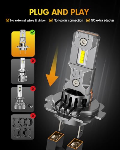 FAHREN Upgraded & Brightest H7 Bulbs, 40000LM Ultra Bright 6500K H7 Light, Real Mini Size No Adapter Needed IP68 Waterproof,Plug and Play, Pack of 2 - Thumbnail 3