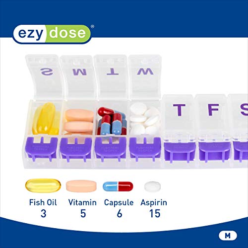 Image of EZY DOSE Weekly (7-Day) Pill Case, Medicine Planner, Vitamin Organizer Box, Medium Push-Button Compartments, Convenient and Easy to Use, Color May Vary, BPA Free