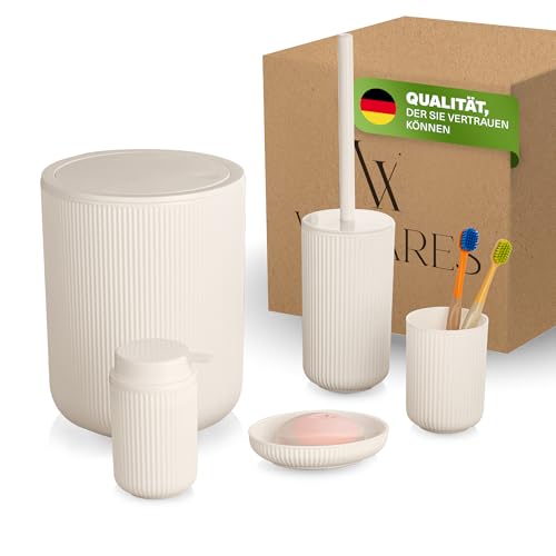 Viwares 5-teiliges Badzubehör Set Beige – WC-Bürste, Seifenspender,...