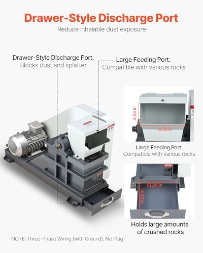 VEVOR Jaw Crusher Machine, 2.2KW High Power Rock Stone Crush Machine, 6.10 x 5.12 inch Feeding Port, 1740 RPM Speed Stone Shatter Grinder, Electric Stone Shatter 220V, for Rock Coal Glass Bottle - 4