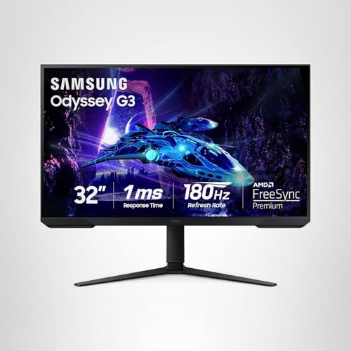 Samsung 32-Inch Odyssey G3 (G30D) Series FHD Gaming Monitor, 1ms, 180Hz, AMD FreeSync, Adjustable Stand, Black Equalizer, Virtual Aim Point, Eye Saver Mode, Flicker-Free, LS32DG302ENXZA